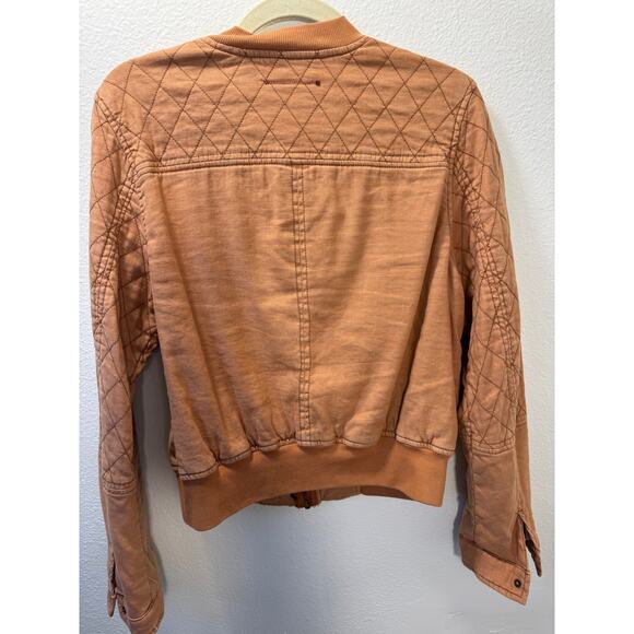 Anthropologie Hei Hei Rust Orange Quilted Zip Bomber Jacket Size L - Picture 3 of 9